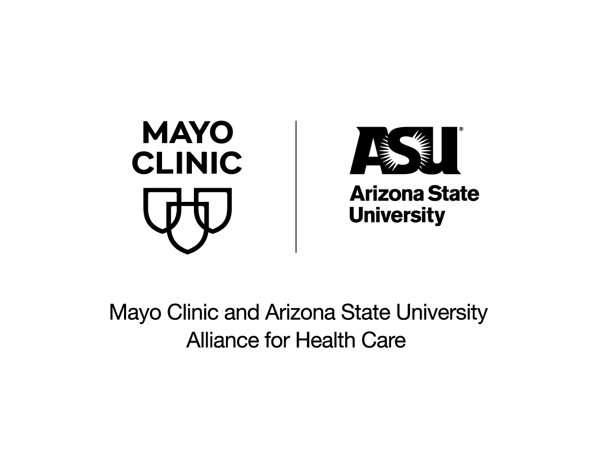Logos of Mayo Clinic and Arizona State University with text: Alliance for Health Care.